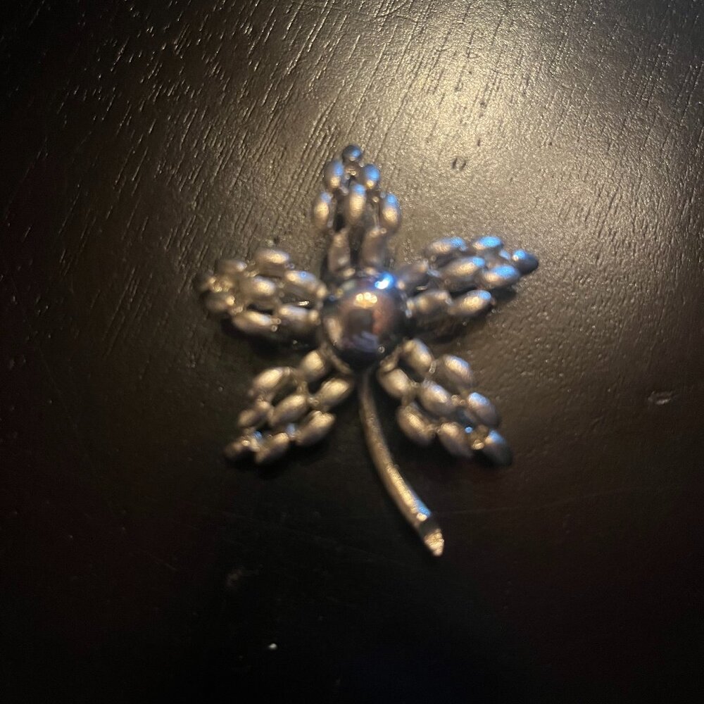 Vintage Silver Tone Textured Flower Brooch